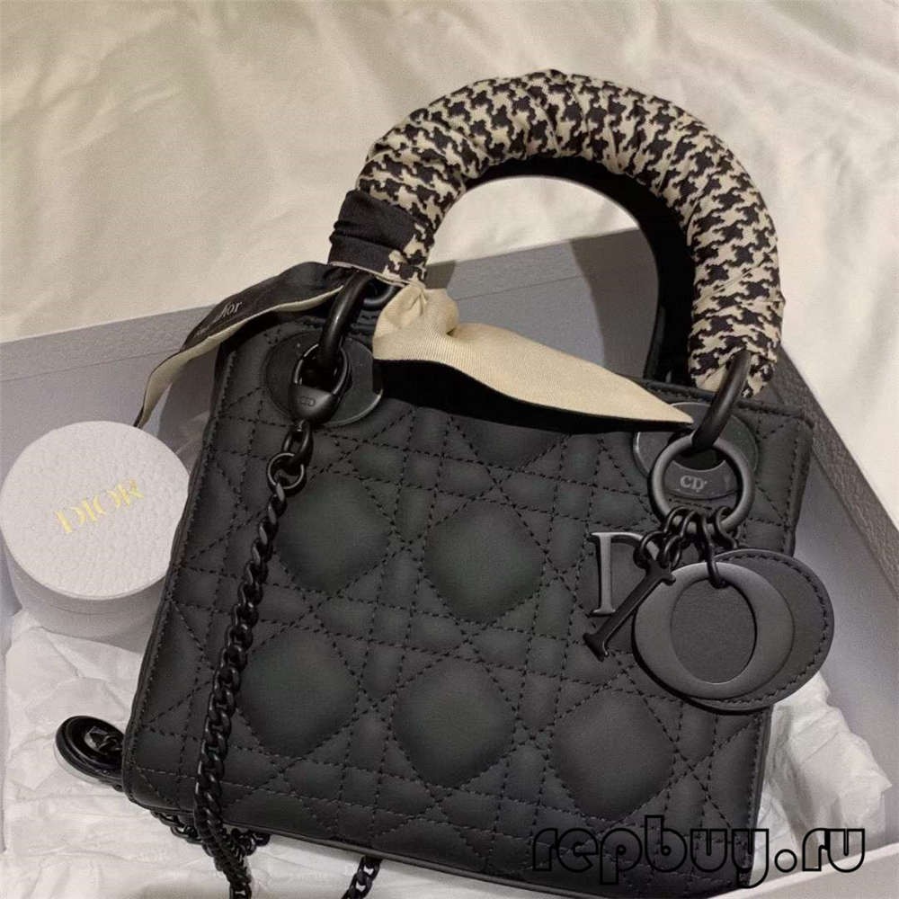 LADY DIOR Mini Black Matte Cowhide Top Replica Handbag with Silk Scarf Effect (2022 Edition)-Best Quality designer Bag Review, and online shopping, designer bag ru