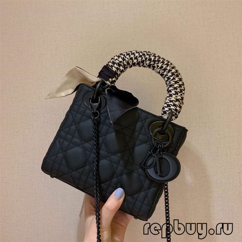 LADY DIOR Mini Black Matte Cowhide Top Replica Handbag with Silk Scarf Effect (2022 Edition)-Best Quality designer Bag Review, and online shopping, designer bag ru