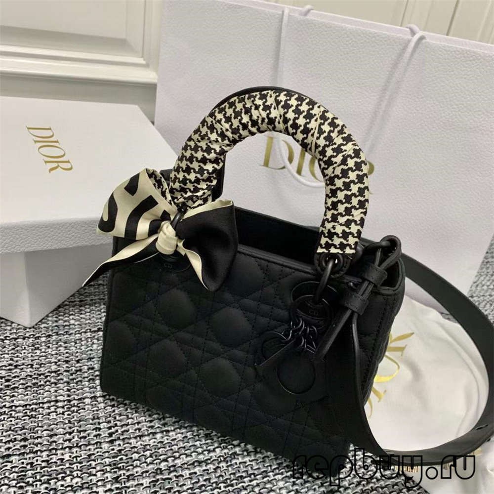 LADY DIOR Mini Black Matte Cowhide Top Replica Handbag with Silk Scarf Effect (2022 Edition)-Best Quality designer Bag Review, and online shopping, designer bag ru
