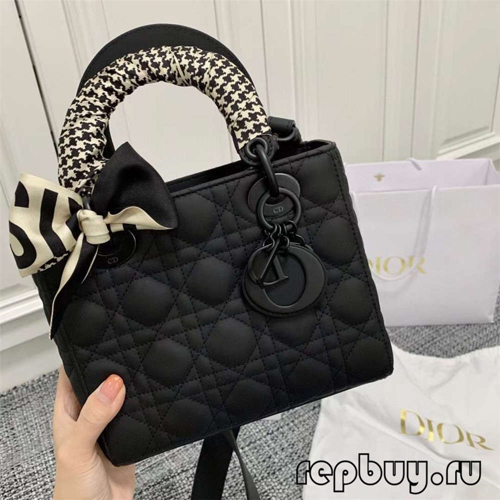 LADY DIOR Mini Black Matte Cowhide Top Replica Handbag with Silk Scarf Effect (2022 Edition)-Best Quality designer Bag Review, and online shopping, designer bag ru