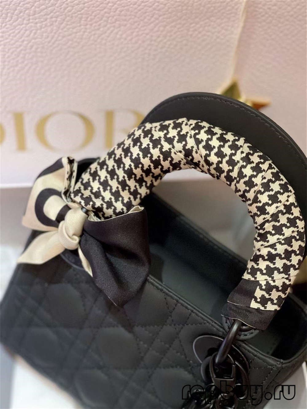 LADY DIOR Mini Black Matte Cowhide Top Replica Handbag with Silk Scarf Effect (2022 Edition)-Best Quality designer Bag Review, and online shopping, designer bag ru