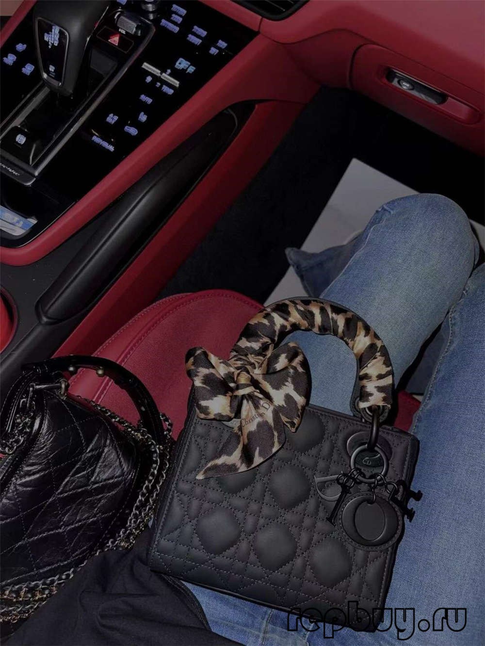LADY DIOR Mini Black Matte Cowhide Top Replica Handbag with Silk Scarf Effect (2022 Edition)-Best Quality designer Bag Review, and online shopping, designer bag ru